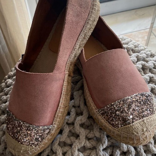 Doca espadrilles size 40 like new, real leather and suede, dusty pink with glitter