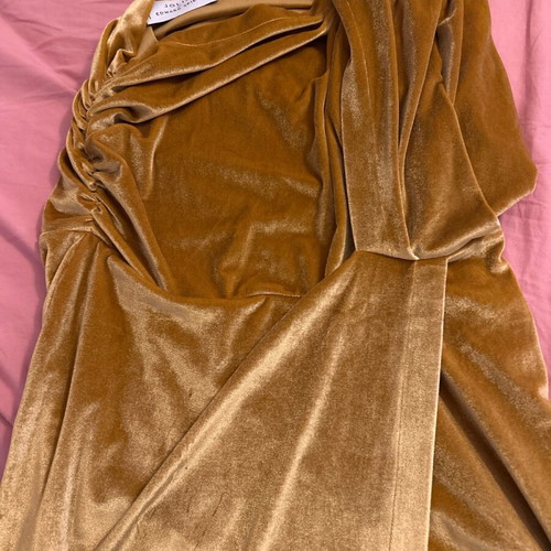 Evening velvet dress gold like new, one shoulder