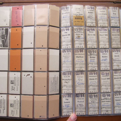 Swiss railway ticket collection used, 400 pieces with 2 holders