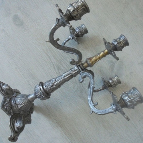 Baroque Style Old Candlestick with Five Arms Used