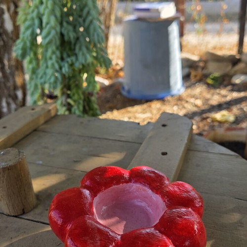 Handmade red flower tealight holder