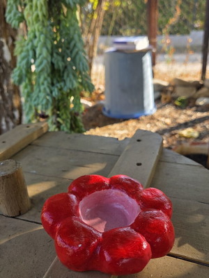 Handmade red flower tealight holder