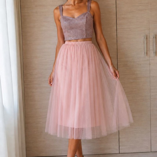 Bustier and tulle midi skirt like new, pink and purple