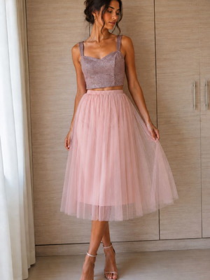 Bustier and tulle midi skirt like new, pink and purple