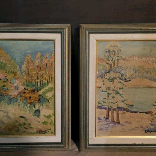 Set of 2 oil paintings by E. Karatsou used, 1992