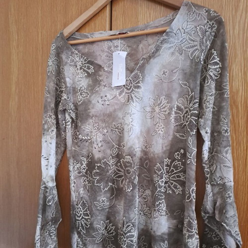 Floral Semi-Transparent Elastic Blouse khaki beige by Derpouli new