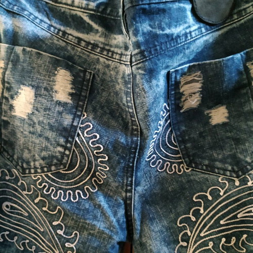 Embroidered denim pants like new, size L