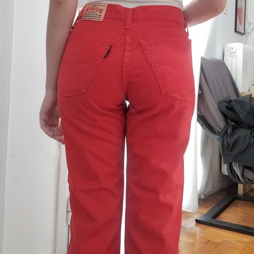Red vintage straight-leg jeans like new, low waist, size XXS