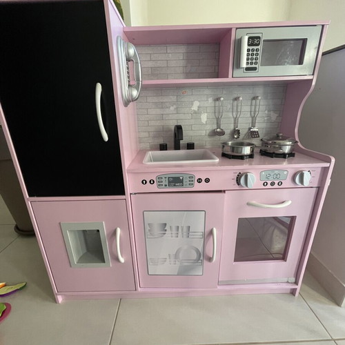 Costway wooden play kitchen used with 68 accessories