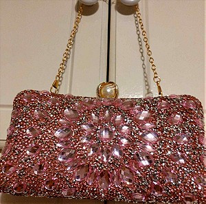 Ανοιξιάτικη  προσφορά ! Τσάντα σε ροζ- χρυσό διακοσμημένη με κρύσταλλα και strass