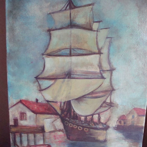 Ship used oil painting 66x36 cm
