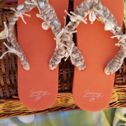 Mitsuko handmade flip flops new, colorful with pearls and shells