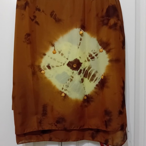 Mad Hat Scarf-Pareo new, beige and brown with bone leaf charms