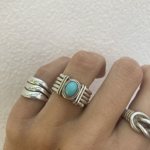 Vintage 925 Silver Ring with Natural Turquoise Stone, Boho Southwestern Style