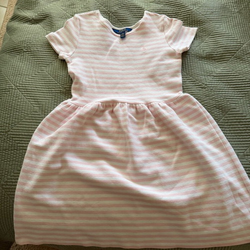 Polo Ralph Lauren girls dress used, size M, 8-10 years, striped white pink