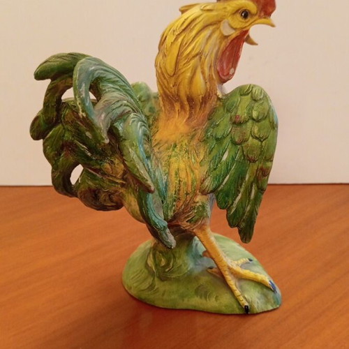 Vintage ceramic rooster 24cm, handmade decorative figurine