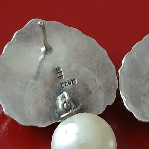 Vintage 925 silver earrings with faux pearls, 3 cm, like new