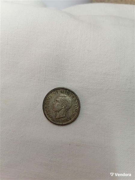  angliko nomisma asimenio 1943 UK Silver 6 Pence