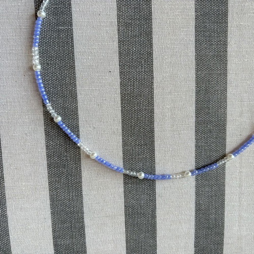 Handmade necklace new with glass beads and pearls white and blue