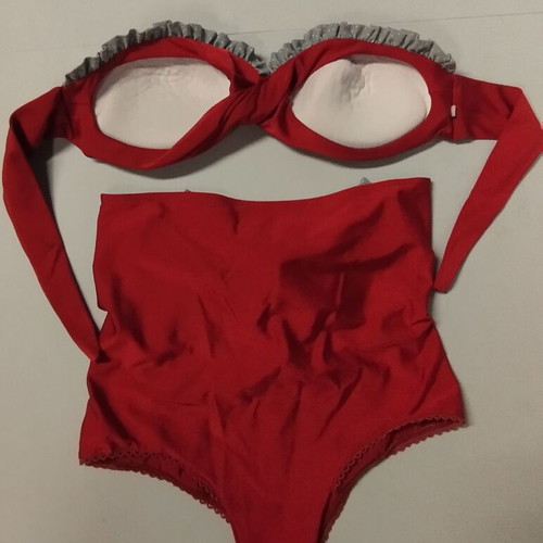 Madame Shou Shou vintage retro style swimsuit used, size S, red with grey polka dots
