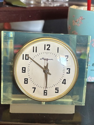Molnija vintage Soviet table clock used, mechanical winding