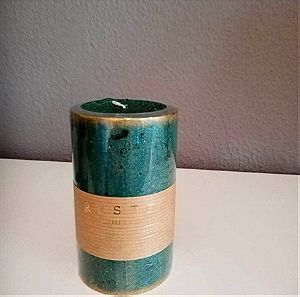 Κερί Ρουστίκ - πράσινο Rustic patinated cylinder medium Ø 7cm X 11.5cm 65h