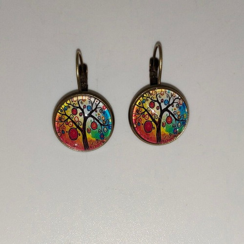 Vintage Boho Earrings bronze with Tree of Life like new