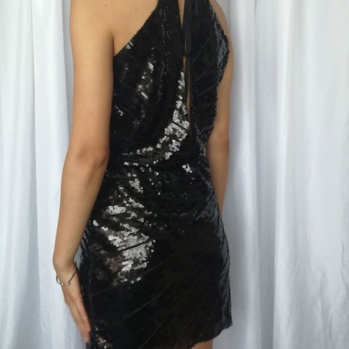 Voyelles short dress with sequins and beads, deep neckline, size S, like new