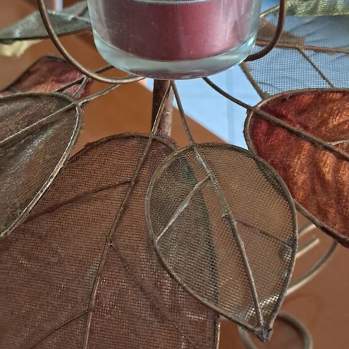 Decorative metal candle holder with glass tealight case like new