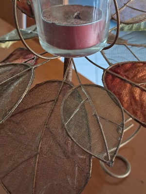 Decorative metal candle holder with glass tealight case like new
