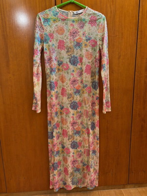 ZARA maxi dress with sequins and floral print, size S