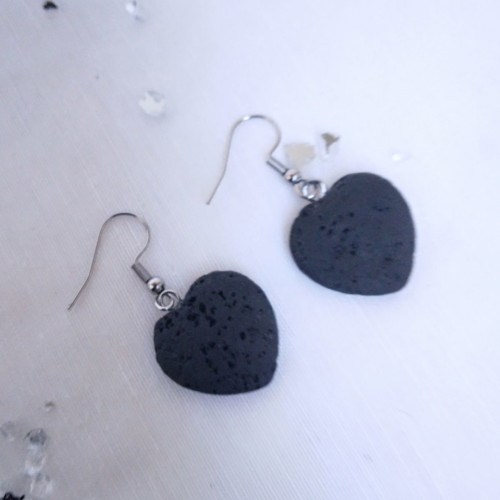 Heart earrings made of black lava new with stainless steel hooks
