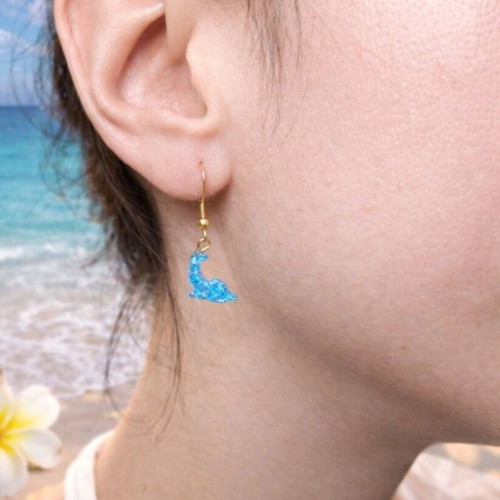 Earrings with Gold Hoop and Blue Glitter Dolphin Charm