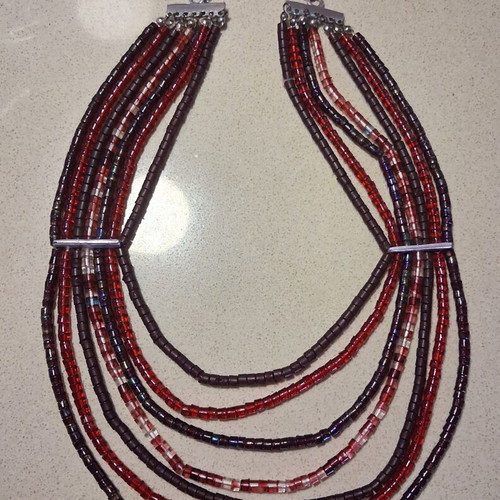 Vintage handmade necklace in burgundy and iridescent colors, like new