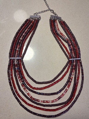 Vintage handmade necklace in burgundy and iridescent colors, like new