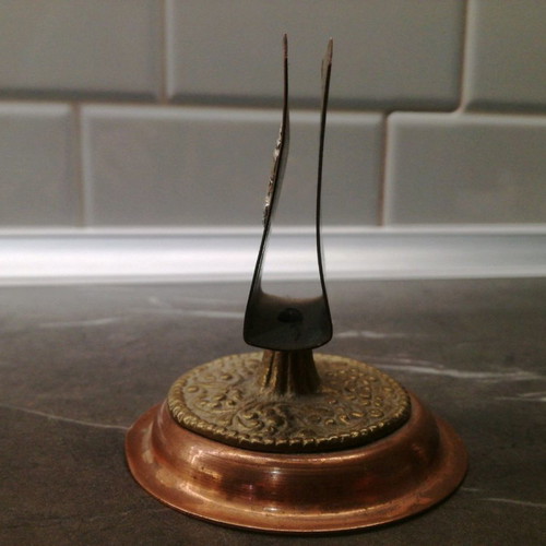 Copper serving set used, 4 pieces with embossed design