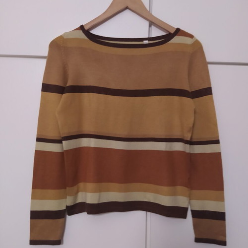 Women's knitted striped sweater size M like new, beige and brown