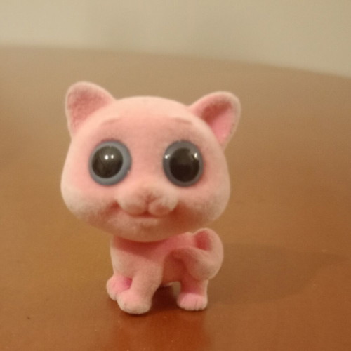 Pink Flocked Pocket Cat Figure like new with Large Eyes