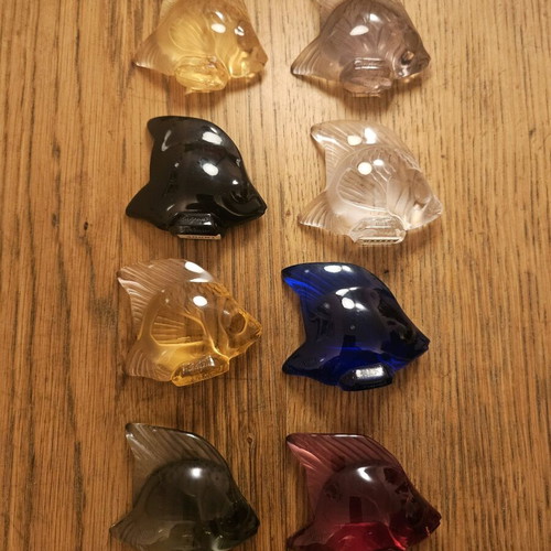 Lalique France crystal fish like new, pack of 8, multicolor