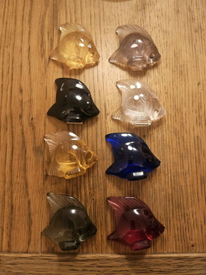 Lalique France crystal fish like new, pack of 8, multicolor