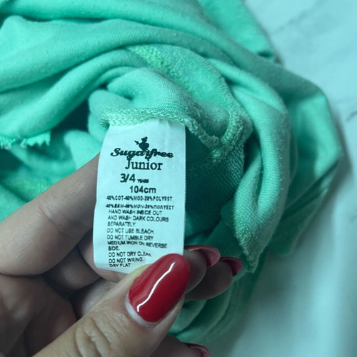 Sugarfree terry dress like new, mint color, for ages 2-3