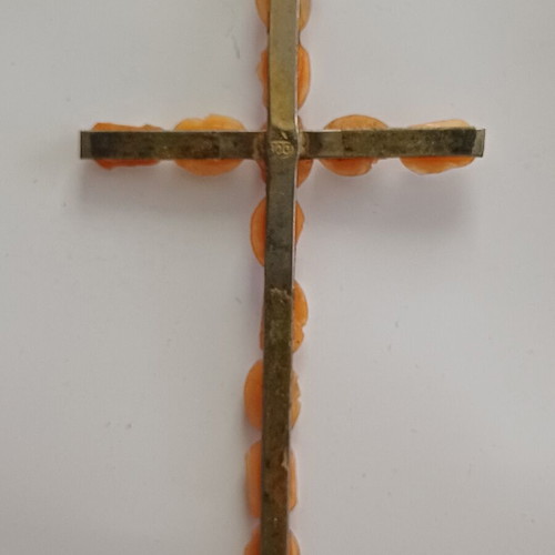 Antique cross pendant with 12 micro-cameos, natural shell & 800 silver
