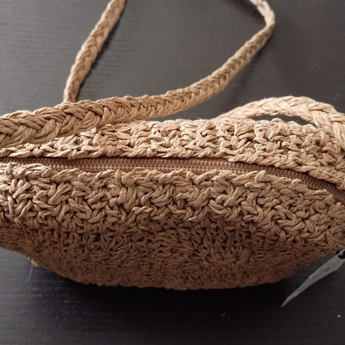Handbag Pull & Bear straw shoulder bag beige 21x17cm