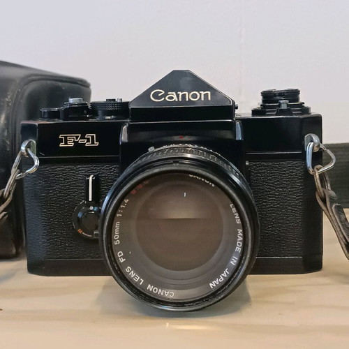 Canon F-1 with 50mm f/1.4 lens used with original leather case