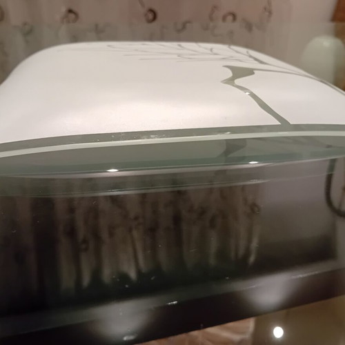 Decorative square glass platter like new, Riverside Design Group