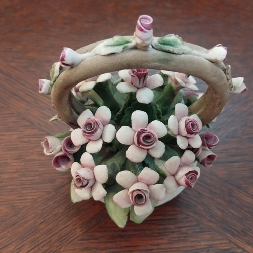 Vintage decorative basket with porcelain flowers Capodimonte style, like new