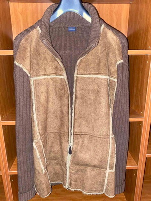 Men's suede-look cardigan with knitted sleeves used