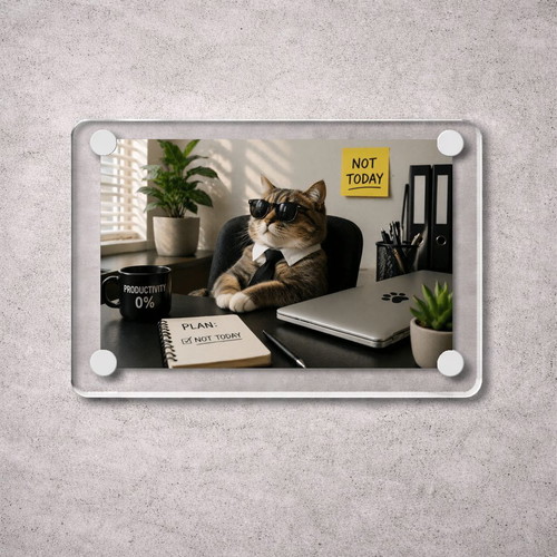 Ακρυλικό Μαγνητάκι ψυγείου Productivity 0 Cat Office Meme καινούργιο