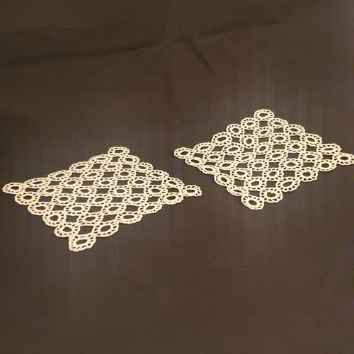 Handmade crocheted doilies used, 2 pieces, beige 18x18 cm