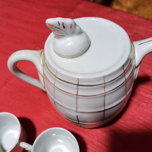 Set of cups and jug for mulled rakia used, 16 pieces